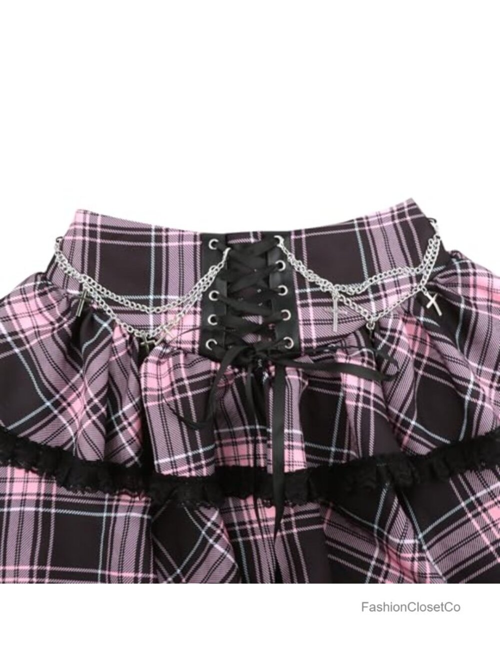 Gothic Punk Lace Up Double Layered Ruffles High Waist A-Line Skirt - Picture 3 of 5